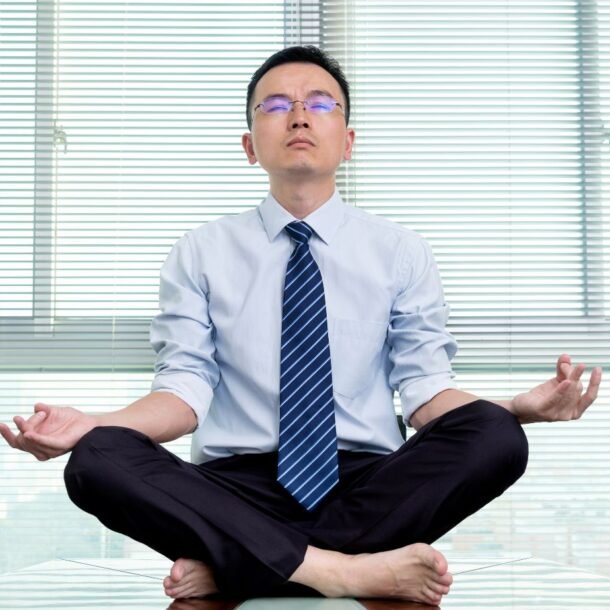 a man practicing Non reaction meditation at work in an extreme way.