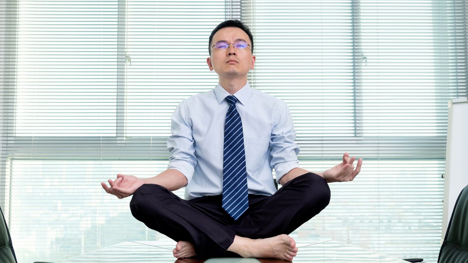 a man practicing Non reaction meditation at work in an extreme way.